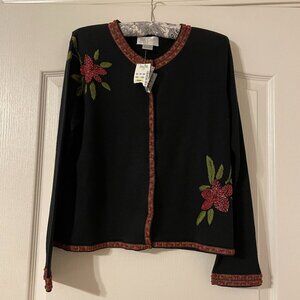 Silk Club beaded black sweater Petite Medium NWT
